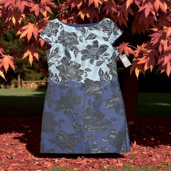 Vince Camuto NWT Blue/Black Floral cocktail Dress Sz14 appropriate for all event - Picture 5 of 11